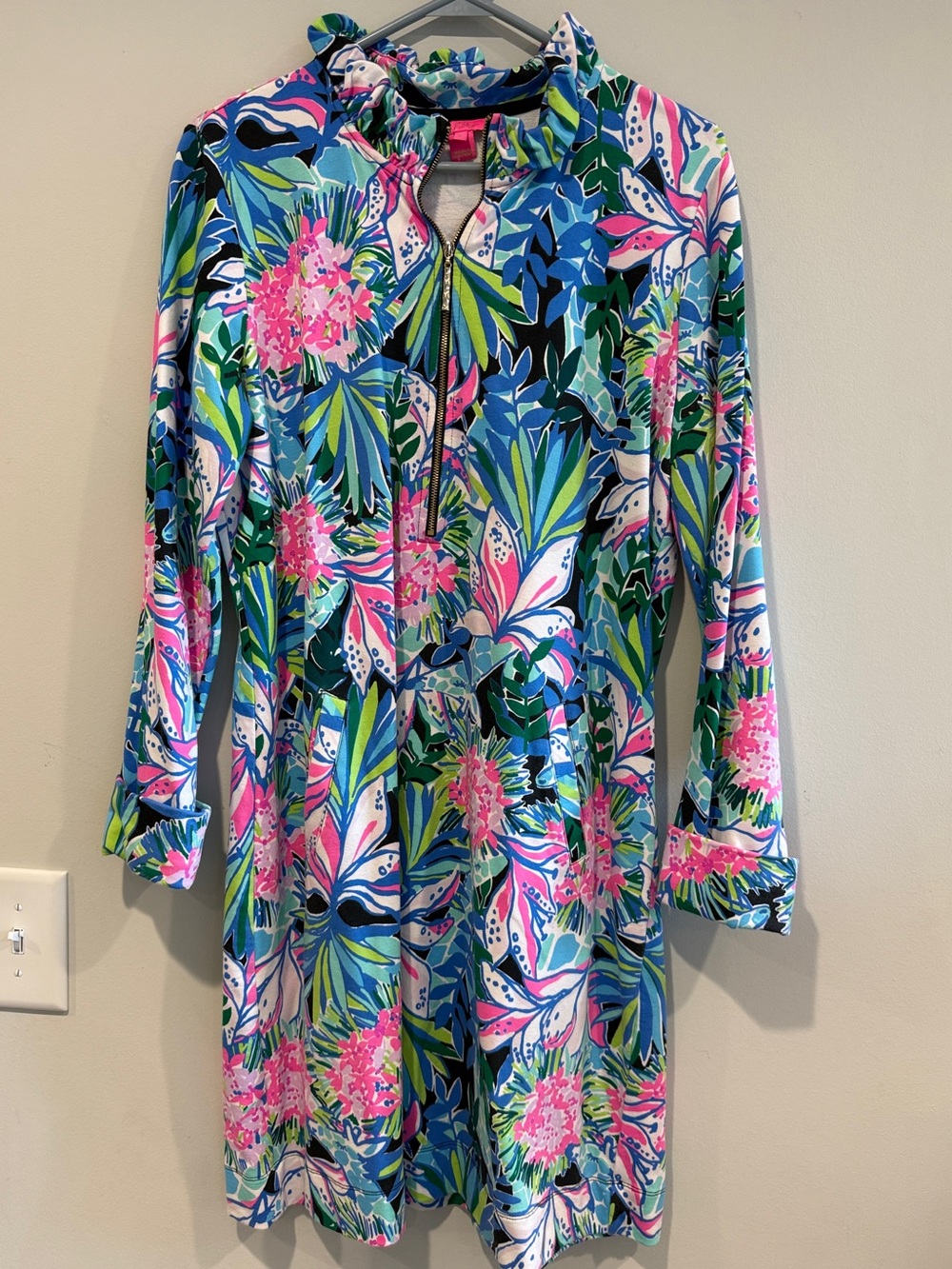 Lilly Pulitzer Tropical skipper Popover Dress Soft Beautiful XL like New